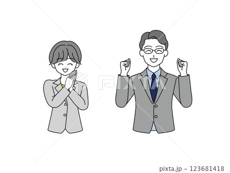 ガッツポーズをするビジネスマンのイラストセット ガッツポーズをするビジネスマンのイラストセット 123681418