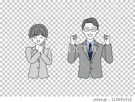ガッツポーズをするビジネスマンのイラストセット ガッツポーズをするビジネスマンのイラストセット 123681418