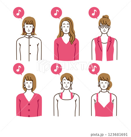シンプルフラット 喜んでいる私服の女性たち 123681691