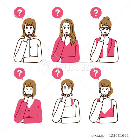 シンプルフラット 疑問を持って困っている女性たち 123681692