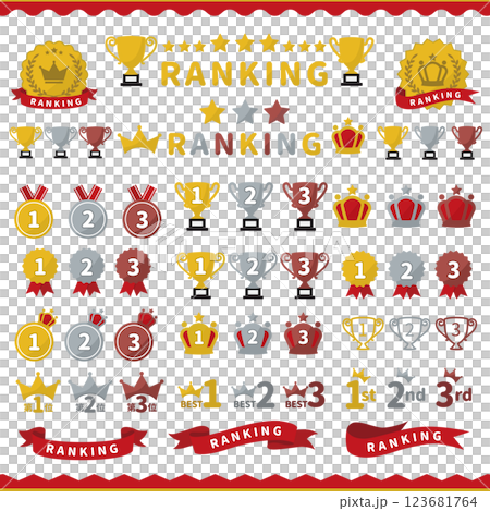 ラインキングアイコン メダルとトロフィーと王冠 ラインキングアイコン メダルとトロフィーと王冠 123681764