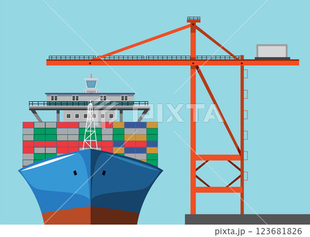 Cargo Ship and Crane at Port 123681826