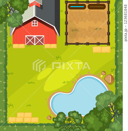 Aerial View of a Peaceful Farm 123681848