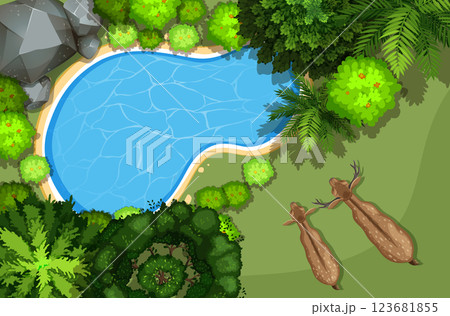 Serene Forest Pond with Deer Serene Forest Pond with Deer 123681855