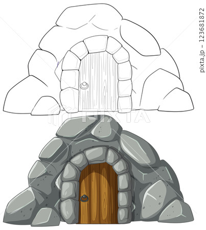 Stone Archway with Wooden Door 123681872