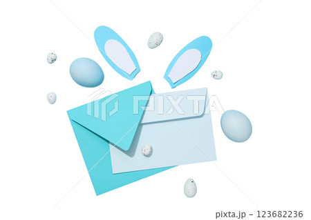 PNG, Easter, paper rabbit ears, with envelope, isolated on white background 123682236
