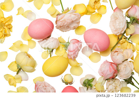 PNG, Easter, eggs and roses, isolated on white background 123682239