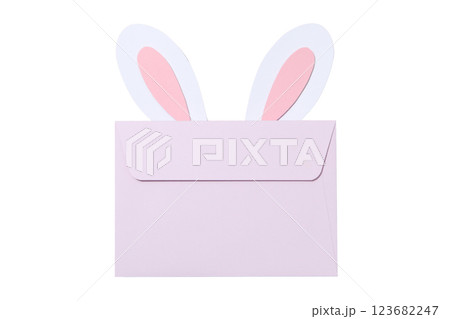 PNG, Easter, paper rabbit ears, with envelope, isolated on white background 123682247