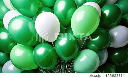 《AI画像》宙に浮かぶたくさんの風船(緑色系統) 《AI画像》宙に浮かぶたくさんの風船(緑色系統) 123682314