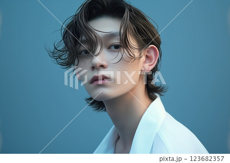 若いイケメン男性・ヘアスタイル/スキンケア「AI生成画像」 123682357