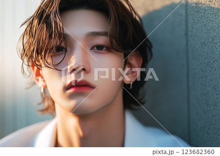 若いイケメン男性・ヘアスタイル/スキンケア「AI生成画像」 123682360
