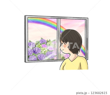 窓の向こうの紫陽花(虹) 窓の向こうの紫陽花(虹) 123682615