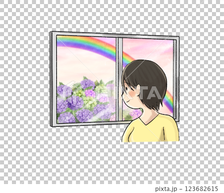 窓の向こうの紫陽花(虹) 窓の向こうの紫陽花(虹) 123682615