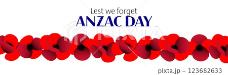 Anzac day vector horizontal banner with poppy flowers on white background 123682633