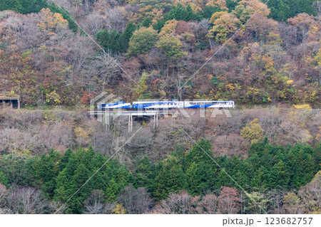紅葉の中を走る観光列車【木次線 奥出雲おろち号】 123682757
