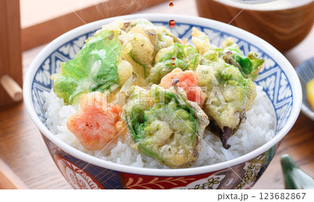 春の食材 ふきのとうの天丼 春の食材 ふきのとうの天丼 123682867