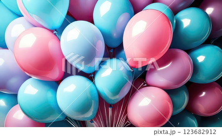 《AI画像》宙に浮かぶたくさんの風船（パステルカラー） 123682912