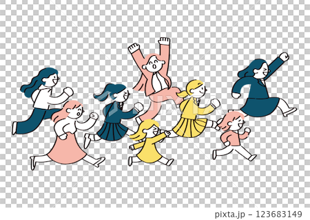 Illustration of women running in the same direction Illustration of women running in the same direction 123683149