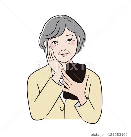高齢者女性　スマートフォンを持ち悩む 123683163