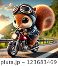 山の中をバイクで走る可愛いかわいいリス 123683469
