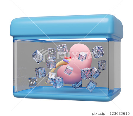 3d realistic human kidney in cold storage tank isolated. organ transport, world kidney day concept, 3d illustration render 123683610