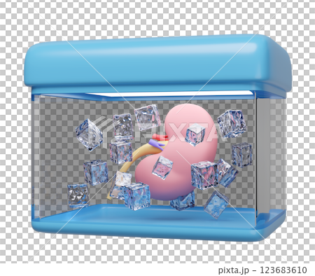 3d realistic human kidney in cold storage tank isolated. organ transport, world kidney day concept, 3d illustration render 3d realistic human kidney in cold storage tank isolated. organ transport, world kidney day concept, 3d illustration render 123683610