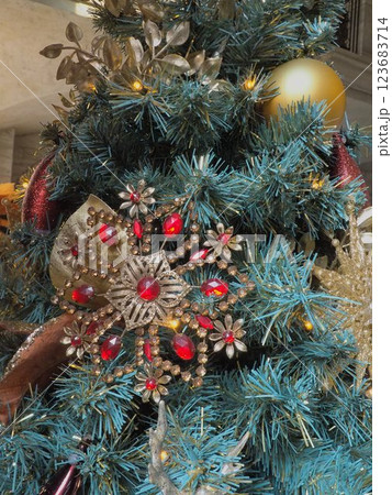 煌めくクリスマスツリーのオーナメント 煌めくクリスマスツリーのオーナメント 123683714