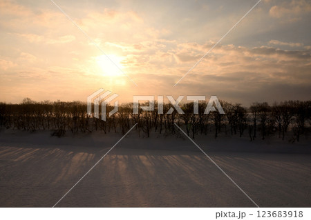 朝の天塩川の風景 朝の天塩川の風景 123683918