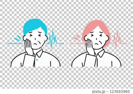 一位中年男子和一位女子牙齒疼痛的插圖 123683960