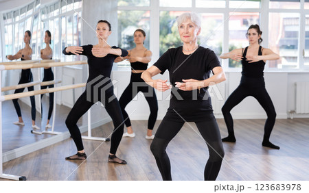 Group of women rehearsing ballet dance Group of women rehearsing ballet dance 123683978