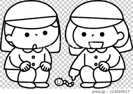 發現昆蟲的孩子線描 123684017