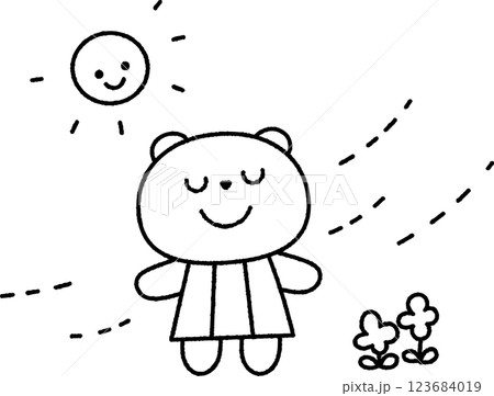 春の風を感じるくま線画 123684019