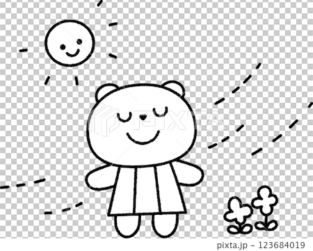 春の風を感じるくま線画 123684019