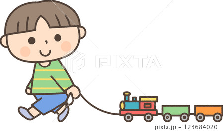おもちゃの汽車で遊ぶ男の子 123684020