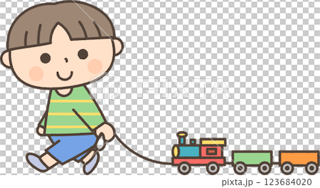 おもちゃの汽車で遊ぶ男の子 123684020