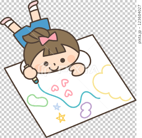 大きな紙にお絵描きをする女の子 大きな紙にお絵描きをする女の子 123684027