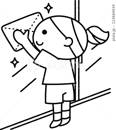 窓拭きをする女の子線画 123684034