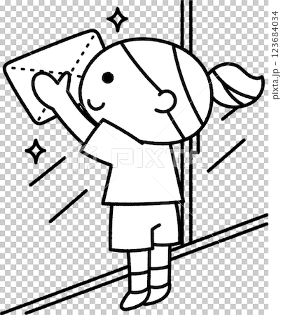 窓拭きをする女の子線画 123684034