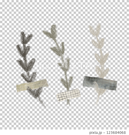Set of abstract floral branches in minimalist style. Botanical illustrations in pastel colors. Leaves glued on washi tape for postcard, poster, t-shirt print Set of abstract floral branches in minimalist style. Botanical illustrations in pastel colors. Leaves glued on washi tape for postcard, poster, t-shirt print 123684068