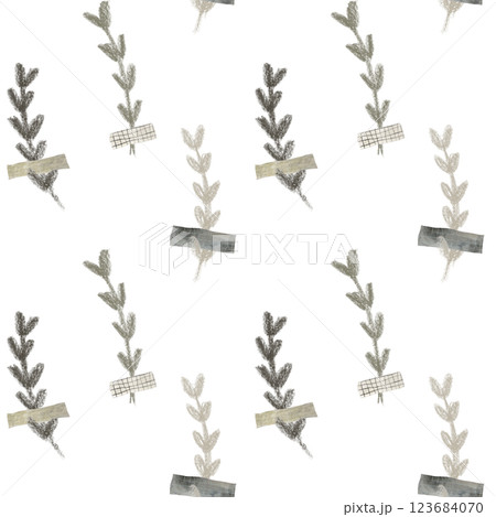Seamless pattern with abstract floral branches glued on washi tapes in minimalist style. Botanical illustrations in pastel colors. Seamless pattern with abstract floral branches glued on washi tapes in minimalist style. Botanical illustrations in pastel colors. 123684070