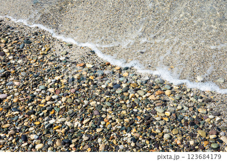 水の綺麗な波打ち際を切り取った風景 123684179