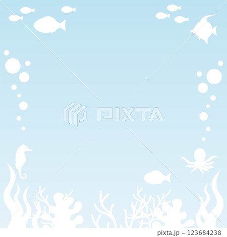 海 シルエット 魚 海藻 夏 フレーム 飾り デザイン テンプレート 壁紙 背景 イラスト 素材 海 シルエット 魚 海藻 夏 フレーム 飾り デザイン テンプレート 壁紙 背景 イラスト 素材 123684238