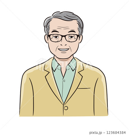 メガネをかけた高齢者男性　正面 123684384