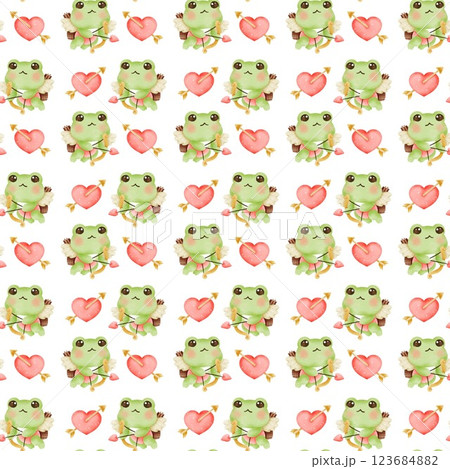 Adorable Cartoon Frogs in Love Seamless Valentine s Day Pattern with Hearts and Lily Pads 123684882