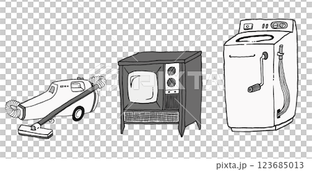 Illustration of retro Showa era home appliances Illustration of retro Showa era home appliances 123685013