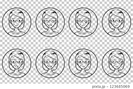 Icon set of emotions and expressions of seniors and elderly women - line drawing Icon set of emotions and expressions of seniors and elderly women - line drawing 123685069