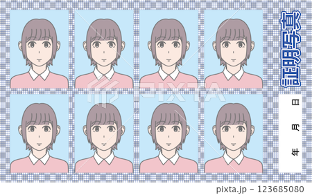 證件照片女模板 證件照片女模板 123685080
