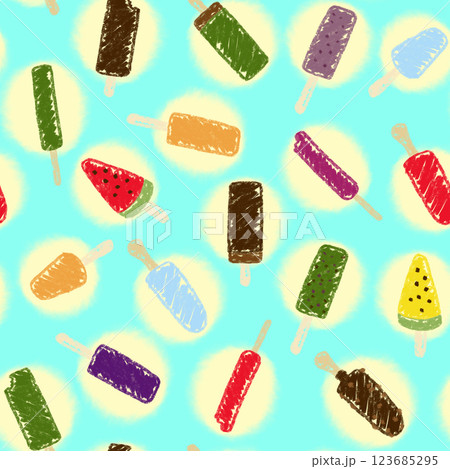 カラフルなアイスキャンディーのシームレスパターン 123685295