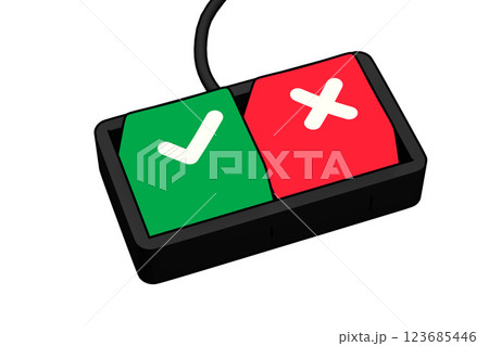 Choice concept. Keyboard with two keys - right and left arrow. Choosing the direction or making decision concept. Cartoon style. 3d rendering. 123685446