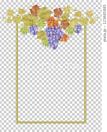 Watercolor vertical frame with grapes. Illustration of grapevine, purple berries and leaves. Frame for wine, jam, juice label. Clipart for wine, cafe, restaurant. 123685885